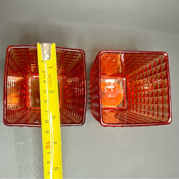 Orange Red  Glass Candle Holder Diamond Cut Iridescent - Picture 9 of 9